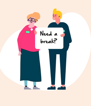 Professionals holding a sign offering a break