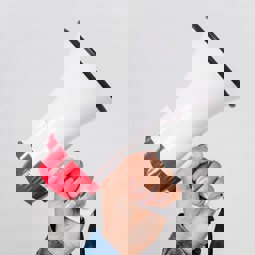 Person holding a megaphone up.