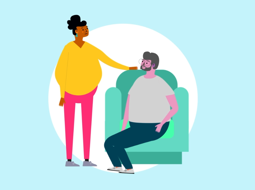 Carer placing hand on the shoulder of the person she cares for